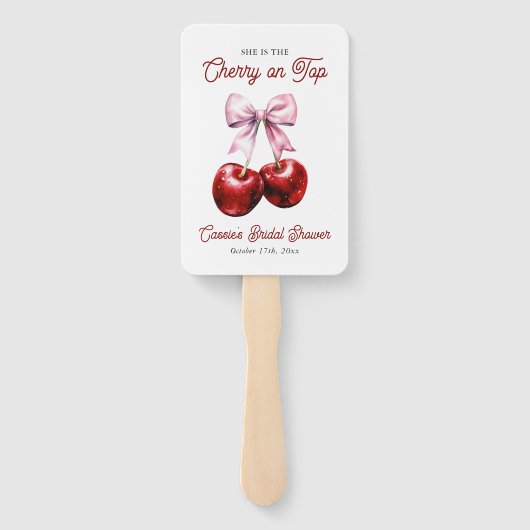 Modern Cherry op de top Roze Bow Vrijgezellenfeest Handwaaier (Achterkant)