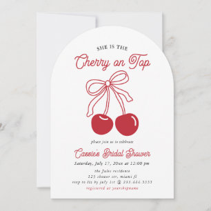 Modern Cherry op de top Roze Bow Vrijgezellenfeest Kaart