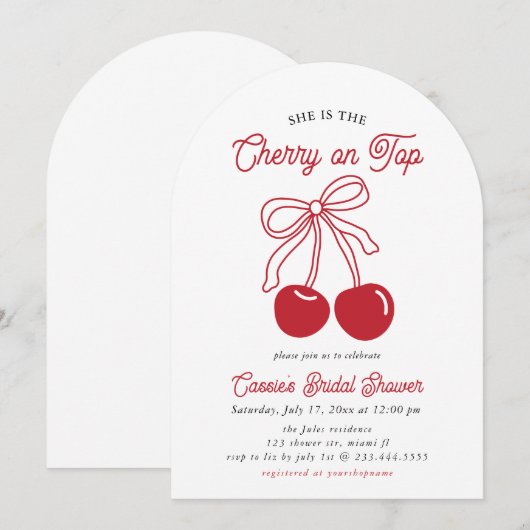 Modern Cherry op de top Roze Bow Vrijgezellenfeest Kaart (Voorkant / Achterkant)