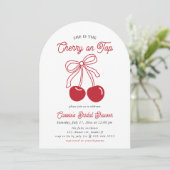 Modern Cherry op de top Roze Bow Vrijgezellenfeest Kaart (Staand voorkant)
