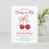 Modern Cherry op de top Roze Bow Vrijgezellenfeest Kaart (Staand voorkant)