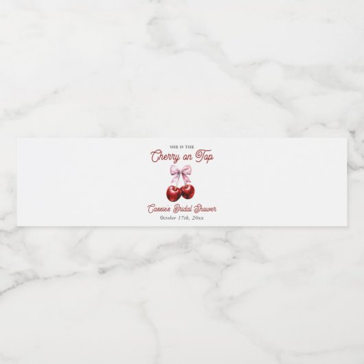 Modern Cherry op de top Roze Bow Vrijgezellenfeest Waterfles Etiket (Enkel label)