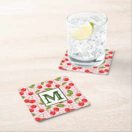 Modern Cherry Pattern Monogram Kartonnen Onderzetters