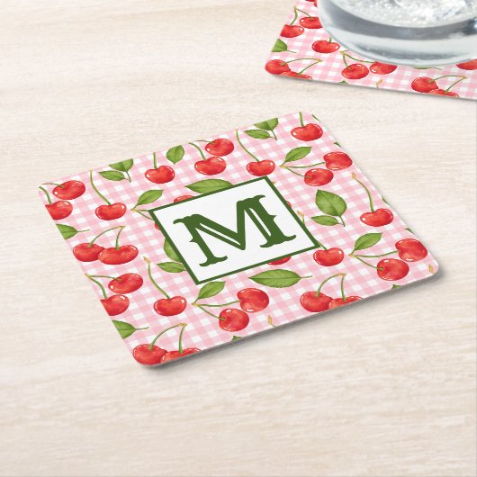 Modern Cherry Pattern Monogram Kartonnen Onderzetters (Schuin)