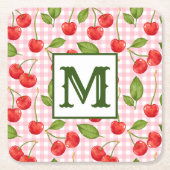 Modern Cherry Pattern Monogram Kartonnen Onderzetters (Voorkant)
