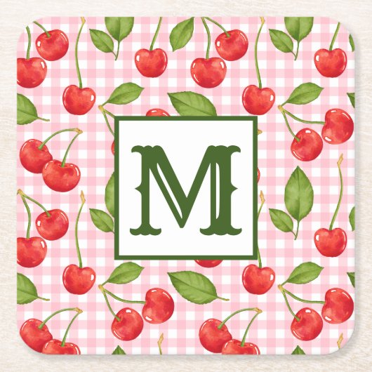 Modern Cherry Pattern Monogram Kartonnen Onderzetters (Voorkant)