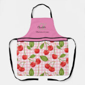 Modern Cherry Pattern Monogram Naam Roze Schort (Voorkant)