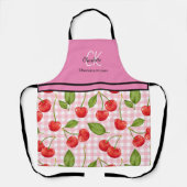 Modern Cherry Pattern Monogram Naam Roze Schort (Voorkant)