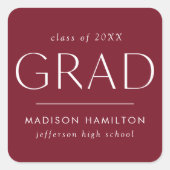 Modern Cherry Red Afstuderen Vierkante Sticker (Voorkant)