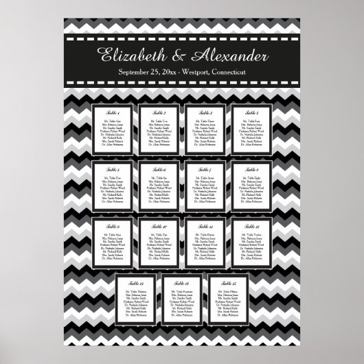 Modern Chevon Wedding 15 Table Seating Chart Poster (Voorkant)