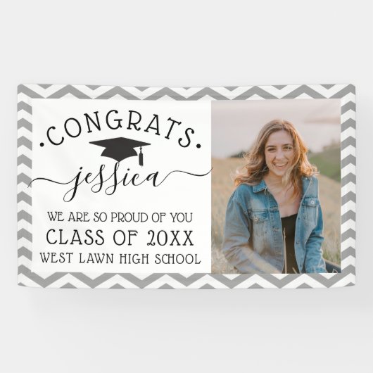 Modern Chevron Afstuderen fotograaf Spandoek (Horizontaal)