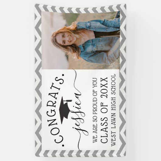 Modern Chevron Afstuderen fotograaf Spandoek (Verticaal)