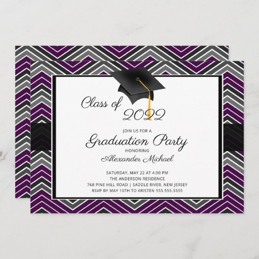 Modern Chevron Afstuderen Tassel Graduation Party  Kaart (Voorkant / Achterkant)