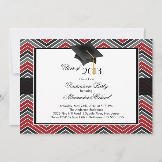 Modern Chevron Afstuderen Tassel Graduation Party Kaart (Voorkant)