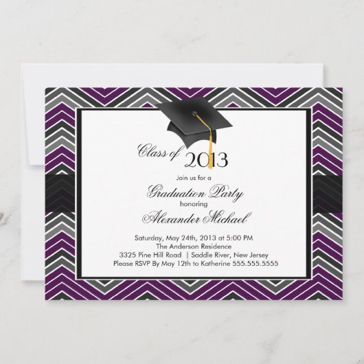 Modern Chevron Afstuderen Tassel Graduation Party Kaart (Voorkant)