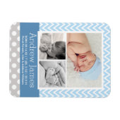 Modern Chevron Baby Blue Grey Foto Birth Magneet (Horizontaal)