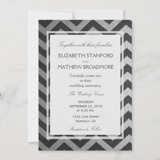 Modern Chevron Black en Silver Kaart (Voorkant)