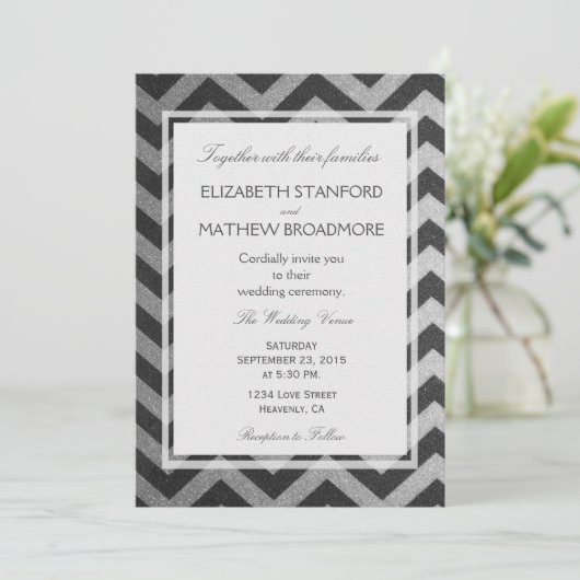 Modern Chevron Black en Silver Kaart (Staand voorkant)