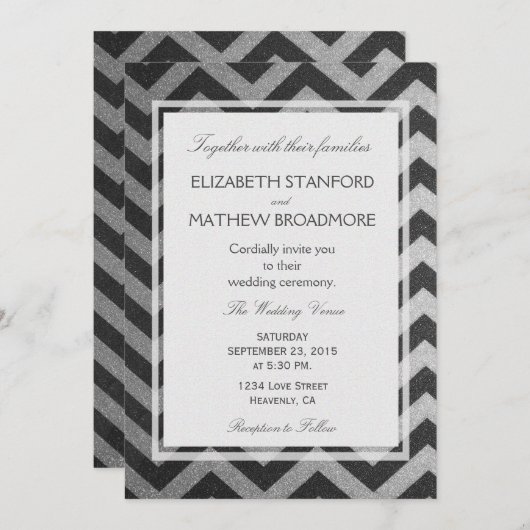 Modern Chevron Black en Silver Kaart (Voorkant / Achterkant)