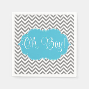 Modern Chevron Blauwgroen Blauw Grijs Jongen Baby Servet