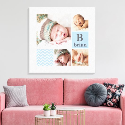 Modern Chevron Blue - Gepersonaliseerd fotosjabloo Canvas Afdruk (Insitu (Woonkamer))