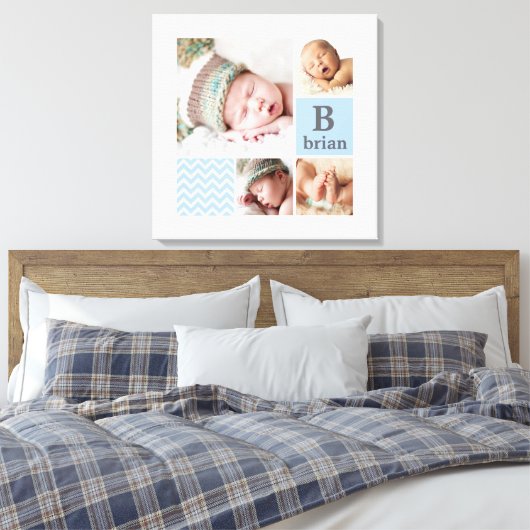 Modern Chevron Blue - Gepersonaliseerd fotosjabloo Canvas Afdruk (Insitu (Slaapkamer))
