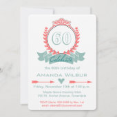 Modern Chevron Coral Blue 60th Birthday Invitation Kaart (Voorkant)