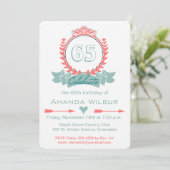 Modern Chevron Coral Blue 65th Birthday Invitation Kaart (Staand voorkant)