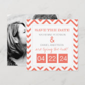 Modern Chevron Coral slaat de datum op Save The Date (Voorkant / Achterkant)