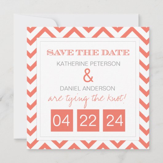 Modern Chevron Coral slaat de datum op Save The Date (Voorkant)
