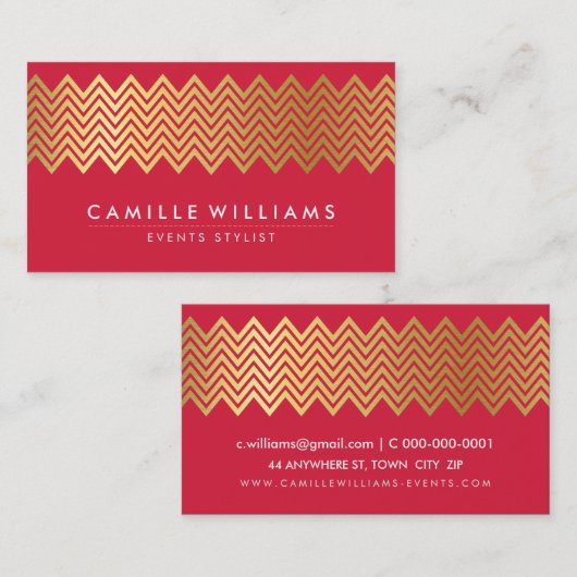 MODERN CHEVRON dessin gouden folie trendy rijk roo Visitekaartje (Voorkant / Achterkant)