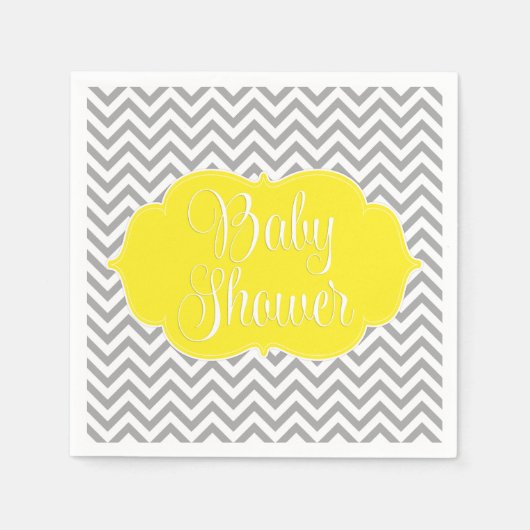 Modern Chevron Geel Grijs Baby shower Servet (Voorkant)