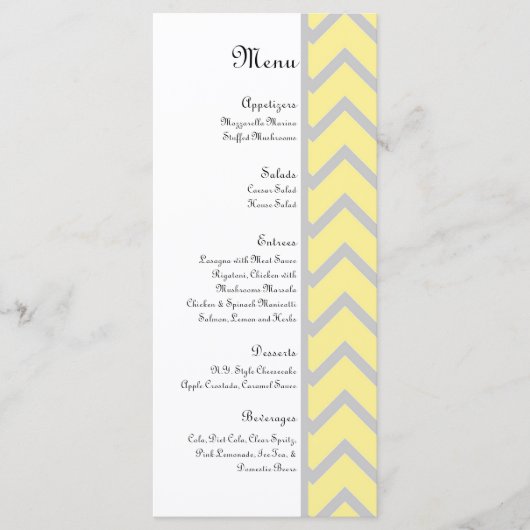 Modern Chevron Geel/Grijs Bruiloft Menu (Voorkant)