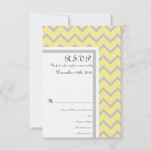 Modern Chevron Geel/Grijs Bruiloft RSVP Kaart (Voorkant)