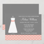 Modern Chevron Gown Coral Grey Vrijgezellenfeest Kaart (Voorkant / Achterkant)