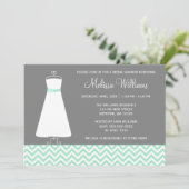 Modern Chevron Gown Mint Gray Vrijgezellenfeest Kaart (Staand voorkant)