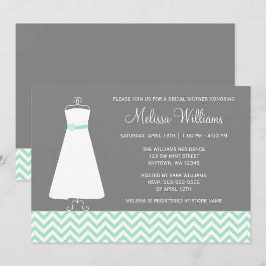 Modern Chevron Gown Mint Gray Vrijgezellenfeest Kaart (Voorkant / Achterkant)