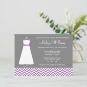 Modern Chevron Gown Paars Grey Vrijgezellenfeest Kaart (Staand voorkant)