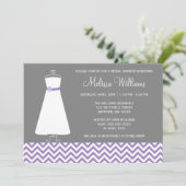 Modern Chevron Gown Paars Grey Vrijgezellenfeest Kaart (Staand voorkant)
