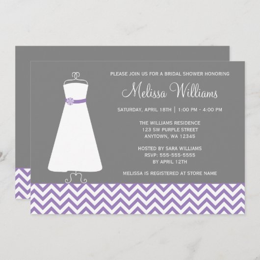 Modern Chevron Gown Paars Grey Vrijgezellenfeest Kaart (Voorkant / Achterkant)