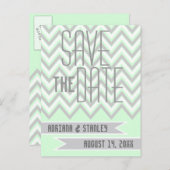 Modern chevron gray, munt bruiloft Save the Date Aankondigingskaart (Voorkant / Achterkant)