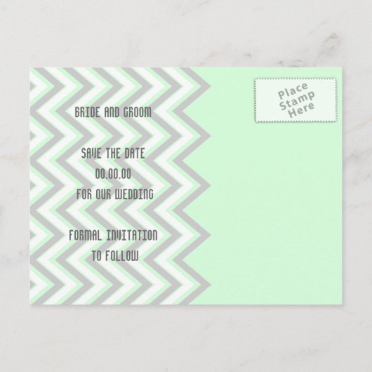 Modern chevron gray, munt bruiloft Save the Date Aankondigingskaart (Achterkant)