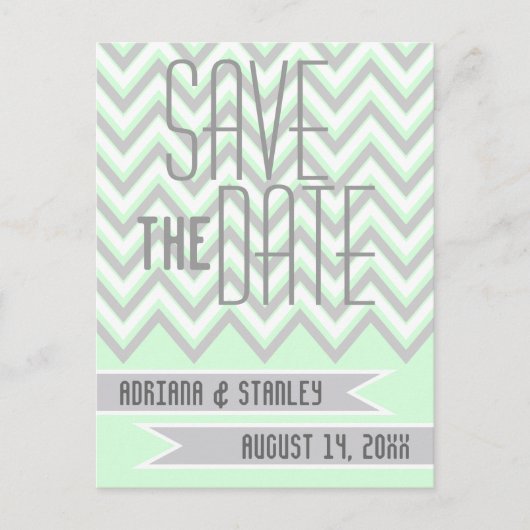 Modern chevron gray, munt bruiloft Save the Date Aankondigingskaart (Voorkant)