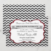 Modern Chevron Gray Red Vrijgezellenfeest Invite Kaart (Voorkant / Achterkant)