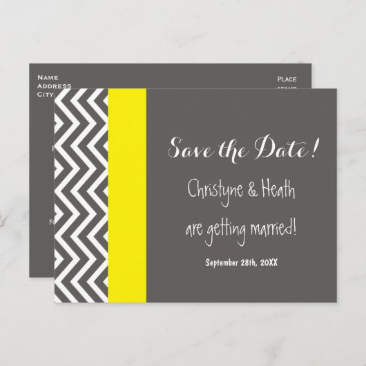 Modern Chevron Gray & Yellow Save Date Briefkaart (Voorkant / Achterkant)