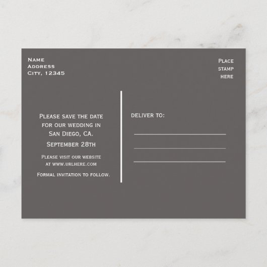 Modern Chevron Gray & Yellow Save Date Briefkaart (Achterkant)