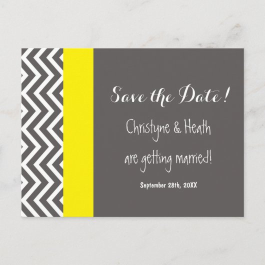 Modern Chevron Gray & Yellow Save Date Briefkaart (Voorkant)