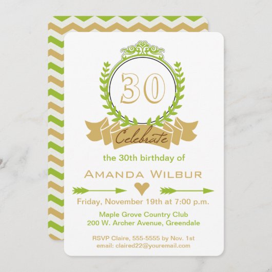 Modern Chevron Green Tan Birthday Kaart (Voorkant / Achterkant)