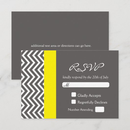 Modern Chevron grijs & geel bruiloft RSVP Kaart (Voorkant / Achterkant)