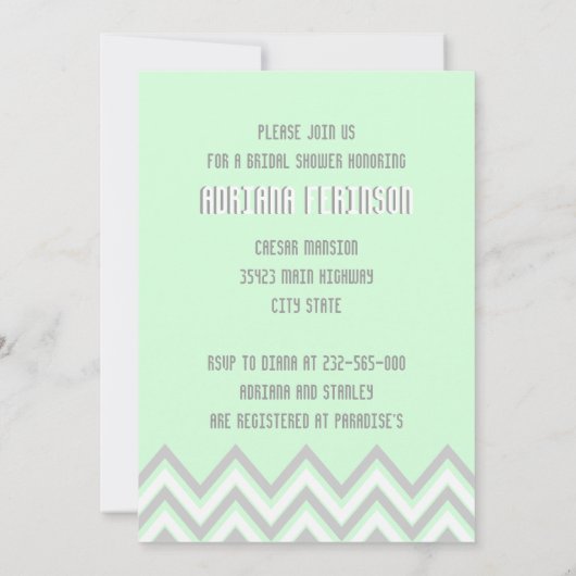 Modern chevron grijs, munt bruiloft vrijgezellenfe kaart (Achterkant)